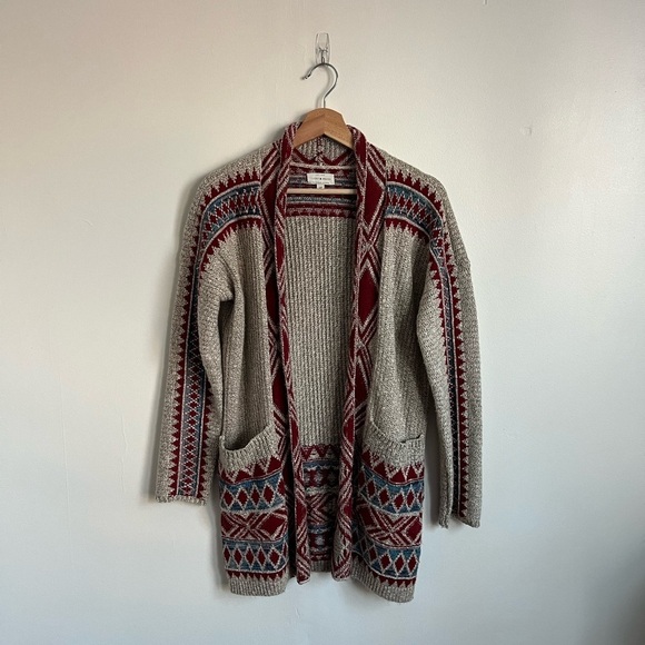 Lucky Brand Sweaters - Lucky Brand Red & Blue Southwestern Open Front Cardigan